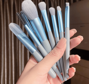 Morandi Color Matching Makeup Brush 8 Pcs Set Foundation Eye Shadow Blush Brush - blue
