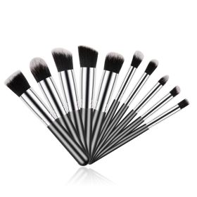 Mini Travel Makeup Brush Set-10pcs Soft Nylon Bristle Blush Loose Powder Eyeshadow Black Silver Makeup Brush Set - default