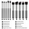 Mini Travel Makeup Brush Set-10pcs Soft Nylon Bristle Blush Loose Powder Eyeshadow Black Silver Makeup Brush Set - default