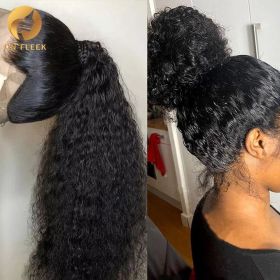 360 Full Lace Wig Human Hair Pre Plucked 13x4 Lace Frontal Wigs For Women 34 32 30 Inch Hd Curly Deep Water Wave Lace Front Wig (Density: 13x4 HD Lace Wig 180, Stretched Length: 20inches)